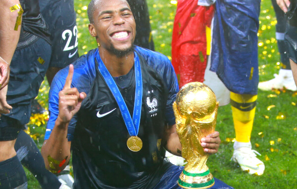 France’s Djibril Sidibe with the FIFA World Cup Trophy in 2018